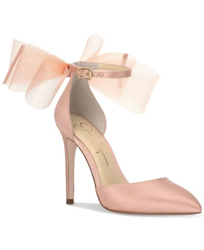 Jessica Simpson Women's Phindies Bow Ankle-strap Pumps In Blush Satin