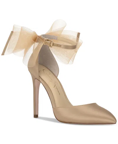 Jessica Simpson Women's Phindies Bow Ankle-strap Pumps In Champagne Satin