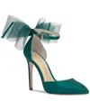 Jessica Simpson Phindies Ankle Strap Pointed Toe Pump In Gem Green Satin