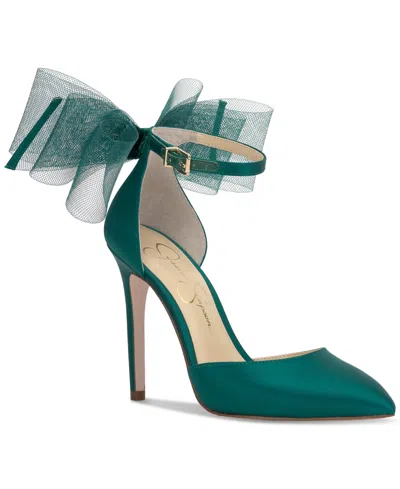 Jessica Simpson Women's Phindies Bow Ankle-strap Pumps In Gem Green Satin