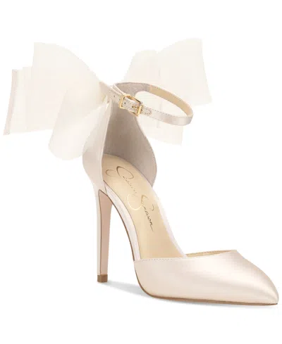 Jessica Simpson Women's Phindies Bow Ankle-strap Pumps In Off White Satin