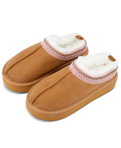 Jessica Simpson Women's Platform Memory-foam Faux-suede Clog Slippers In Brown