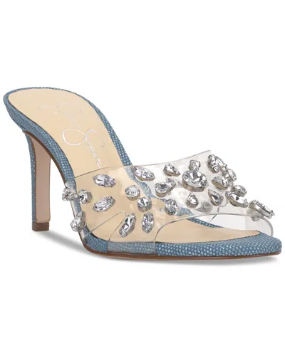 Jessica Simpson Women's Primana Embellished Slide High Heel Dress Sandals In Clear,light Blue