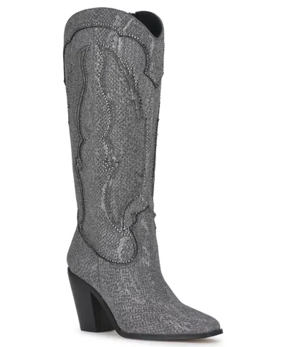 Jessica Simpson Women's Raevini Tall Western Cowboy Boots In Pewter Snake