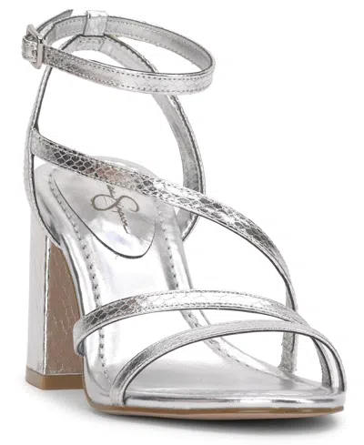 Jessica Simpson Women's Reyvin Strappy Block-heel Dress Sandals In Silver Metallic Snake
