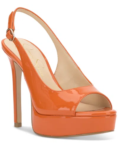 Jessica Simpson Women's Sibilla Slingback Platform Stiletto Pumps In Tangerine Patent