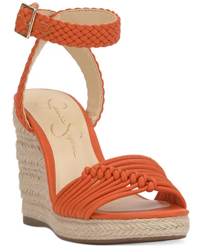 Jessica Simpson Women's Talise Knotted Strappy Platform Wedge Sandals In Tangerine
