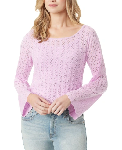 Jessica Simpson Women's Taytum Pointelle-knit Bell-sleeve Sweater In Pink Lavender