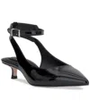 Jessica Simpson Vellana Ankle Strap Pointed Toe Kitten Heel Pump In Black Crinkle Patent