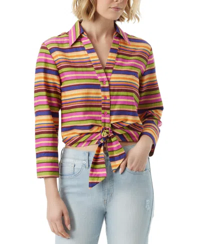 Jessica Simpson Women's Wisteria Tie-front Collared Top In Rose Violet Stripe