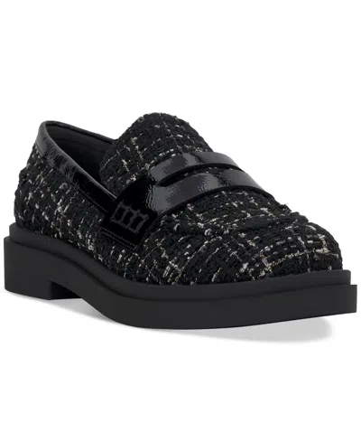 Jessica Simpson Xuris Womens Round Toe Slip On Loafers In Black Sequin Tweed