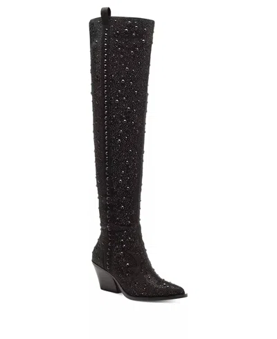 Jessica Simpson Women's Zeana 2 Over The Knee Western Pointed Toe Boots In Black Sparkle In Multi