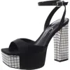 Jessica Simpson Womens Block Heel Man Made Ankle Strap In Black Satin,silver Disco