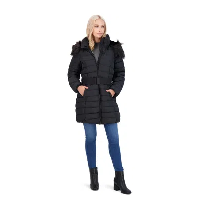 Jessica Simpson Womens Faux Fur Heavyweight Puffer Jacket In Black