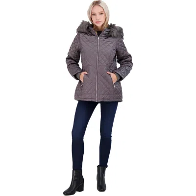 Jessica Simpson Womens Faux Fur Water Resistant Quilted Coat In Purple