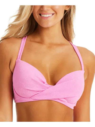 Jessica Simpson Womens Floral Lace-up Back Bikini Swim Top In Pink