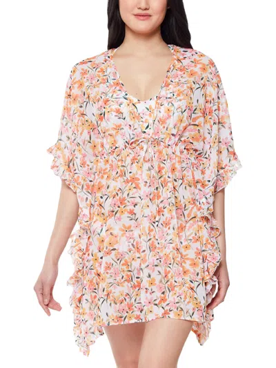 Jessica Simpson Womens Floral Sheer Caftan Swim Cover-up In Multi