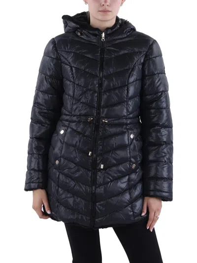 Jessica Simpson Womens Insulated Faux Fur Lined Puffer Jacket In Black