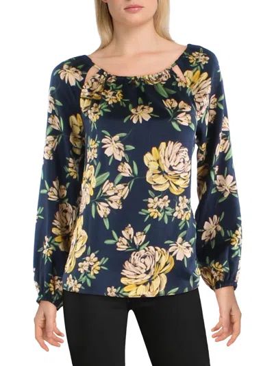 Jessica Simpson Womens Keyhole Floral Peasant Top In Blue