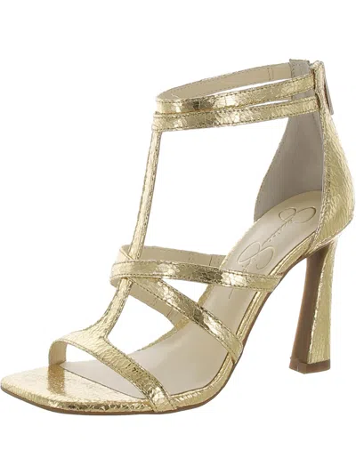 Jessica Simpson Womens Leather Strappy Heels In Gold