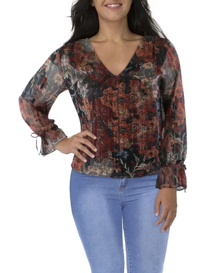 JESSICA SIMPSON WOMENS METALLIC PRINTED BLOUSE