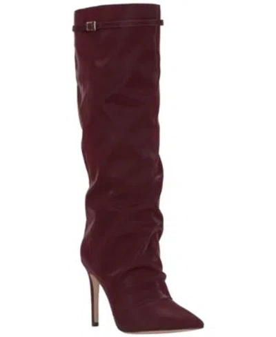 Jessica Simpson Womens Paeril Buckle Slouch Stiletto Boots Regular Wide Calf In Burgundy