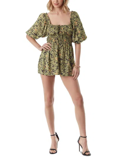Jessica Simpson Womens Puff Sleeve Animal Print Romper In Multi