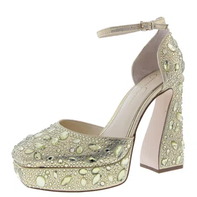Jessica Simpson Womens Rhinestone Man Made Platform Sandals In Gold