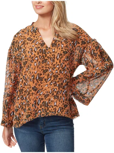 Jessica Simpson Womens V-neck Animal Print Tunic Top In Brown