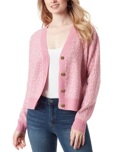 Jessica Simpson Womens V Neck Ribbed Trim Cardigan Sweater In Multi
