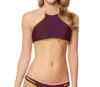 Jessica Simpson Woodstock Reversible High Neck Bikini Top In Merlot And Spice In Multi