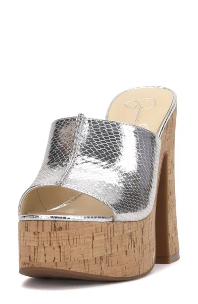 Jessica Simpson Xona 2 Platform Sandal In Silver Metallic Snake Print Pu