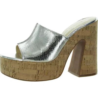 Jessica Simpson Xona2 Womens Peep Toe Slip On Platform Sandals In Silver