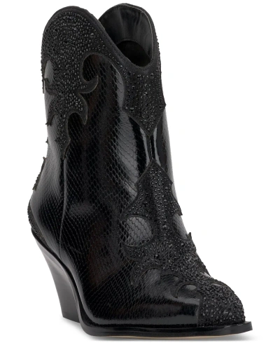 Jessica Simpson Zolly Western-style Block Heel Booties In Black Faux Leather