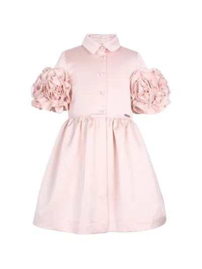 Jessie And James Kids' Darling Floral-appliqué Collared Dress In Pink