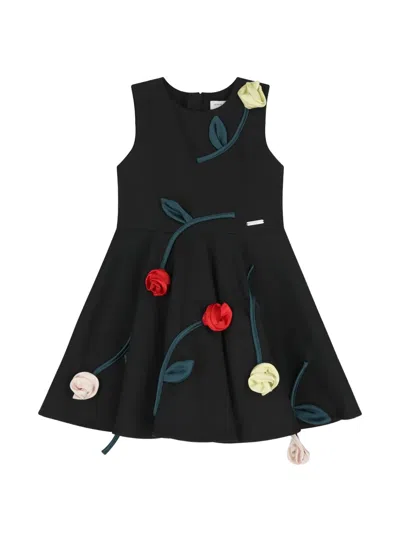 Jessie And James Kids' Floral-appliqué Dress In Black