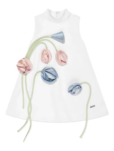 Jessie And James Kids' Floral-appliqué Dress In White