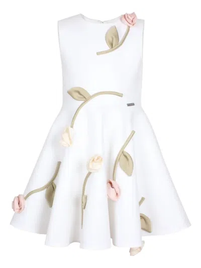 Jessie And James Kids' Floral Appliqué Dress In White