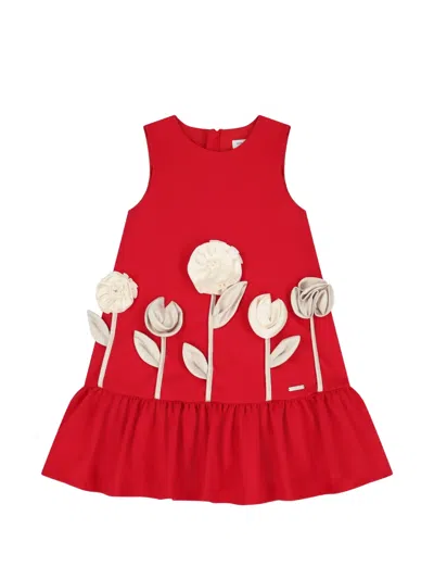 Jessie And James Kids' Floral Appliqué Ruffled Dress In Red