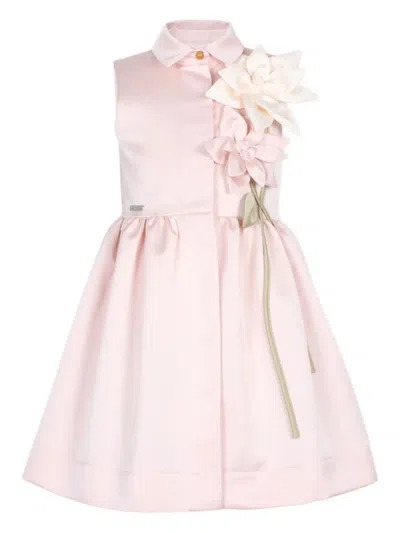 Jessie And James Kids' Floral-appliqué Shirt Dress In Pink