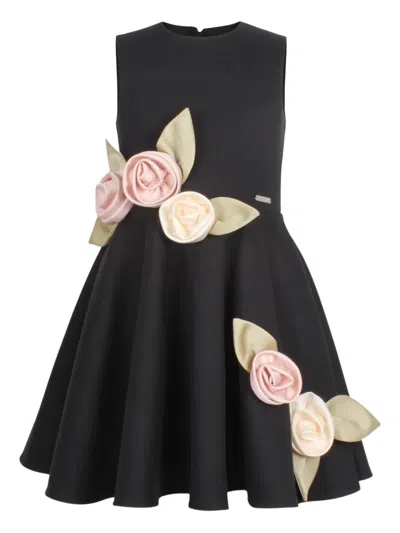Jessie And James Kids' Floral-appliquéd Dress In Black