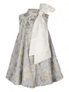Jessie And James Floral-brocade Bow Dress In Gray