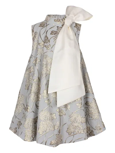 Jessie And James Kids' Floral-brocade Bow Dress In Gray