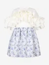 Jessie And James Girls Floral Jacquard Flutterby Ruffle Dress In Blue