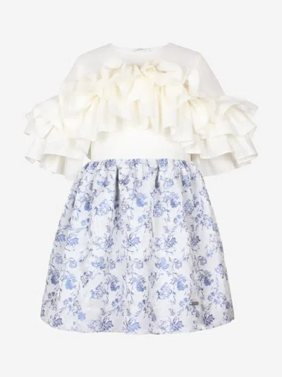 Jessie And James Babies'  Girls Floral Jacquard Flutterby Ruffle Dress In Blue