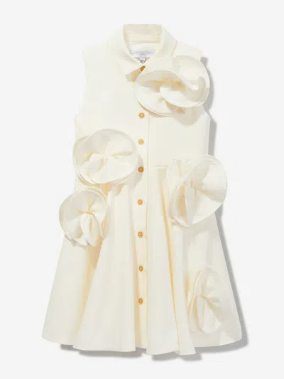 Jessie And James Kids' Floral-appliqué Buttoned Dress In White