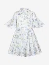 Jessie And James Girls Little Sister Blue Medaow Print Dress In White