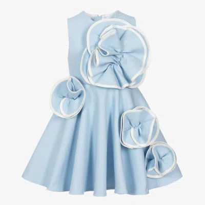 Jessie And James London Kids'  Girls Blue 3d Flower Cotton Dress