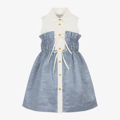 Jessie And James London Kids'  Girls Blue Ruched & Tie-waisted Dress