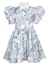 Jessie And James Puff-sleeve Floral-print Dress In Blue